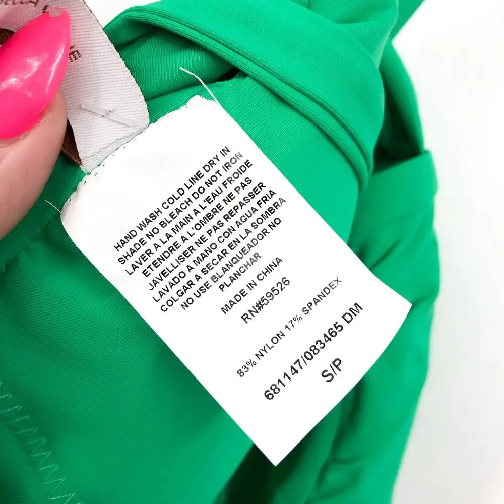 BECCA Baja Mar One Piece Swimsuit Small Green Verde Bow Side Open Back NWT